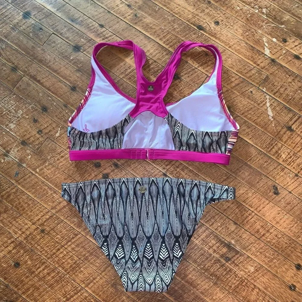 PRana pink & black strappy sporty S beachy Sakti bikini